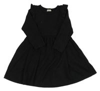 Černé žebrované bavlněné šaty s volánky F&F