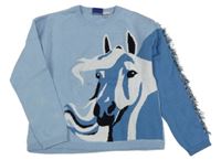 Světlemodro-modrý svetr s koněm Lupilu