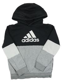 Černo-šedo-bílá mikina s logem a kapucí Adidas