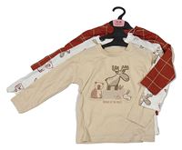 Nové - 3x triko - béžové se zvířaty + bílé + hnědé kostkované Dunnes