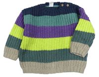 Tmavomodro-zeleno-fialovo-neonový pruhovaný svetr H&M