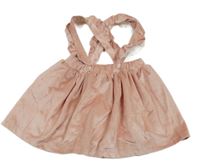 Světlerůžová sametová sukně s krajkou a kšandami 