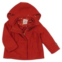 Červená vlněná podšitá bunda s kapucí Tu