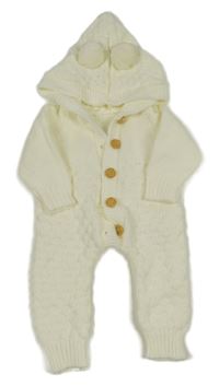 Smetanová pletená vzorovaná kombinéza s kapucí 