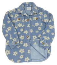 Modrá květovaná huňatá podšitá košilová bunda Primark