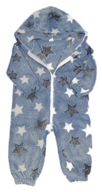 Modrá chlupatá kombinéza s hvězdami a kapucí Shein