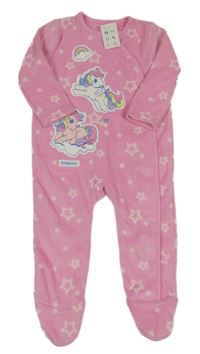 Nové - růžový fleecový overal s jednorožci Nutmeg