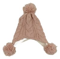 Světlerůžová pletená podšitá čepice s bambulemi