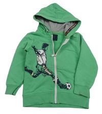 Zelená propínací mikina s fotbalistou a kapucí 