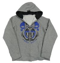 Šedá propínací mikina s potiskem a kapucí