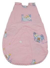 Růžový kostičkovaný spací pytel s obrázky 