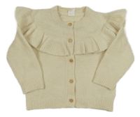 Smetanový vlněný propínací svetr s volánky H&M