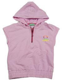 Světlerůžová tepláková vesta s logem a kapucí Benetton