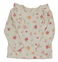 Bílé žebrované triko s květinami Primark