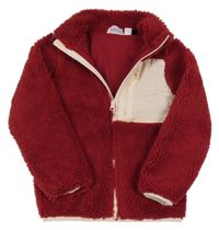 Rubínová huňatá podšitá propínací mikina s kapsou Lupilu