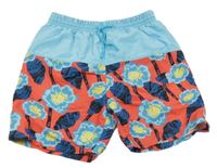 Modro-červené plážové kraťasy s květy