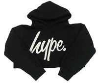 Černá crop mikina s logem a kapucí Hype