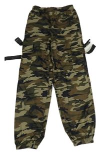 Khaki-černo-hnědé army cargo cuff kalhoty Shein