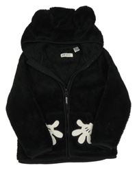 Černá plyšová propínací mikina s rukavicemi a kapucí H&M