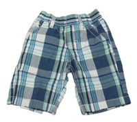 Tmavomodro-bílo-zelené kostkované plátěné kraťasy C&A