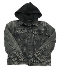 Tmavošedá riflová bunda s teplákovou kapucí River Island