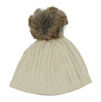 Smetanová vzorovaná čepice s bambulí 