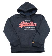 Tmavomodrá mikina s nápisy a kapucí Superdry