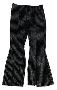 Černo-stříbrné třpytivé sametové flare legíny Dunnes Stores