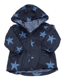 Tmavomodrá šusťáková jarní bunda s hvězdami a kapucí F&F