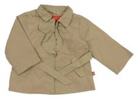 Béžový šusťákový jarní kabátek s volánky a páskem