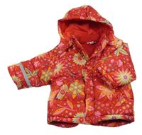 Červeno-barevná květovaná šusťáková zimní bunda s kapucí H&M