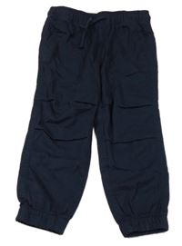 Tmavomodré plátěné cuff kalhoty H&M