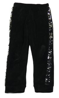 Černé plyšové tepláky s pruhy z flitrů Little kids