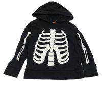 Černo-bílá mikina s kostrou a kapucí 