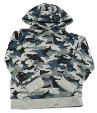 Šedo-modro-černá army mikina s kapucí 