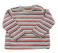 Bílo-šedo-červeno-tmavomodrá pruhovaná sametová mikina C&A