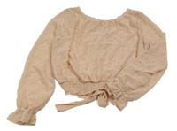 Pudrovo-zlaté puntíkaté šifonové crop triko H&M