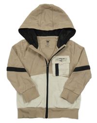 Hnědo-béžovo-černá propínací mikina s kapucí F&F