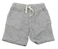 Tmavomodro-bílé pruhované plátěné kraťasy 