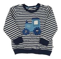 Tmavomodro-bílá pruhovaná mikina s traktorem Liegelind
