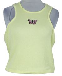 Dámský žlutý žebrovaný crop top s motýlkem Primark 