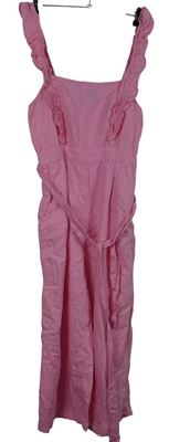 Dámský růžový kalhotový letní culottes overal s páskem New Look 