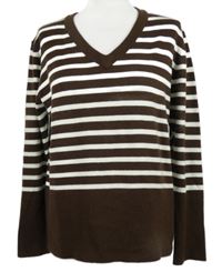 Dámský hnědo-bílý pruhovaný svetr Diva vel. 54