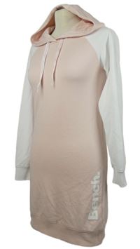 Dámské světlerůžovo-bílé teplákové šaty s logem a kapucí Bench 