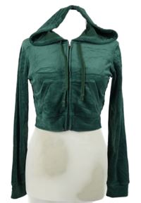 Dámská tmavozelená sametová crop mikina s kapucí Hollister 