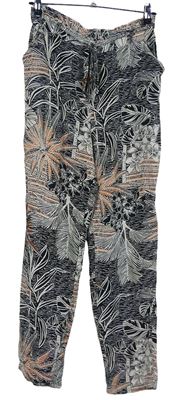 Dámské černo-oranžové květované volné kalhoty Papaya 