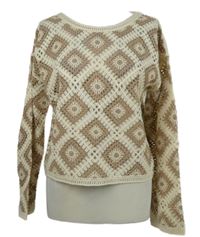 Dámský smetanovo-hnědý vzorovaný ažurový svetr Papaya 