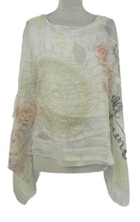 Dámské smetanové květované šifonové pončo 