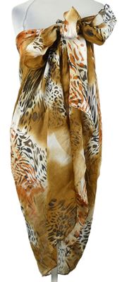 Dámské hnědo-skořicové vzorovné pareo 