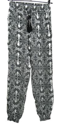 Dámské černo-bílé vzorované harémové kalhoty 